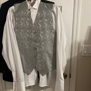 Elegant Gray Paisley Vest and White Shirt Set